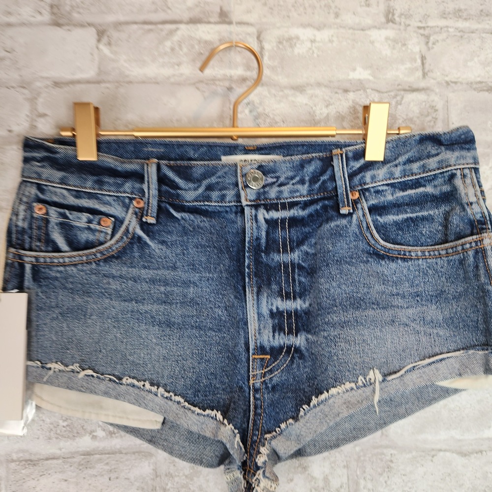 GRLFRND Jessie Shorts Honey Dew Blue Cotton Frayed Hem High Rise 26